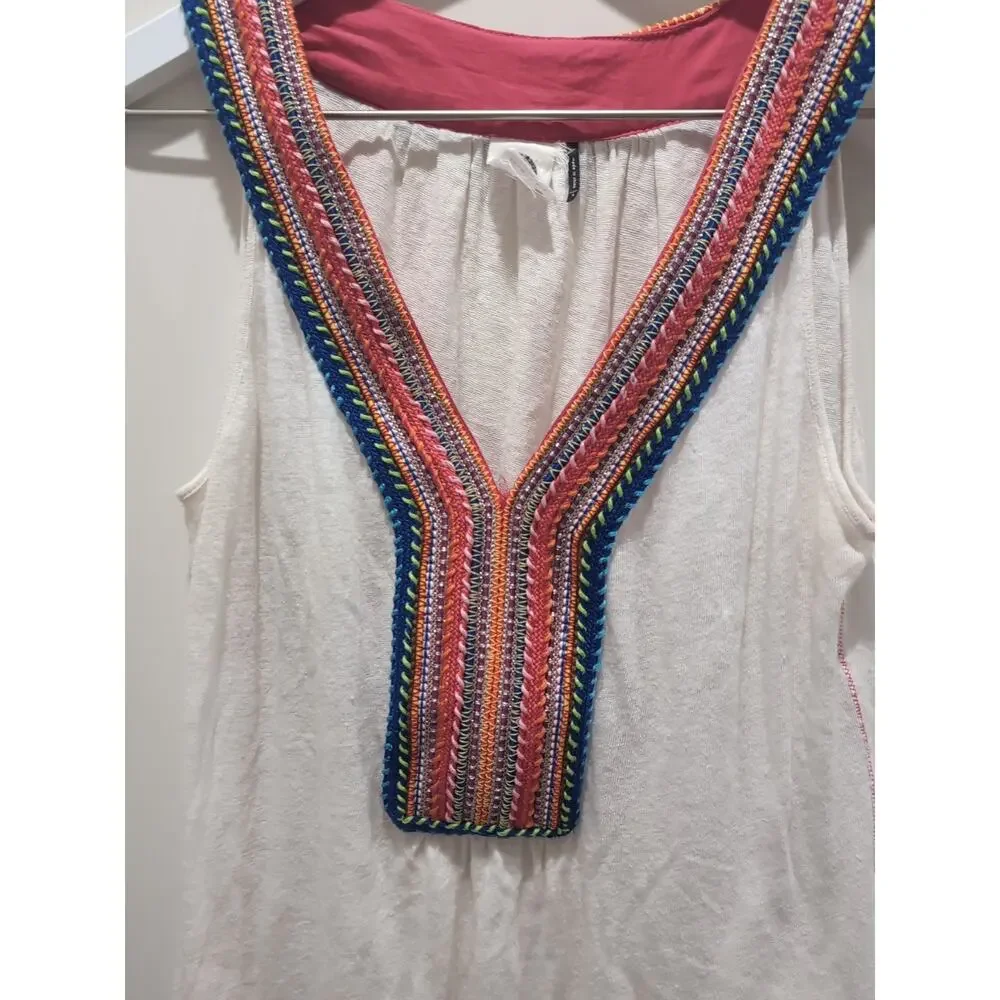 Akemi + Kin ‎ Anthropologie Sleeveless Top Floral Embroidered Boho White Tank S
